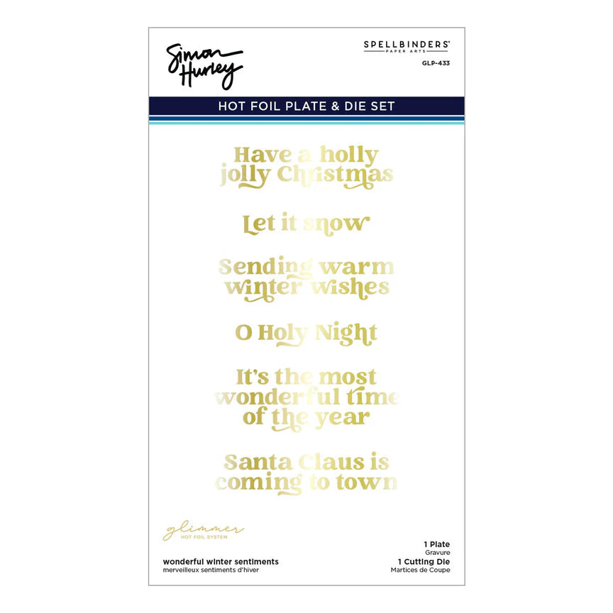 Wonderful Winter Sentiments Glimmer Hot Foil Plate & Die Set from the Simon's Snow Globes Collection by Simon Hurley