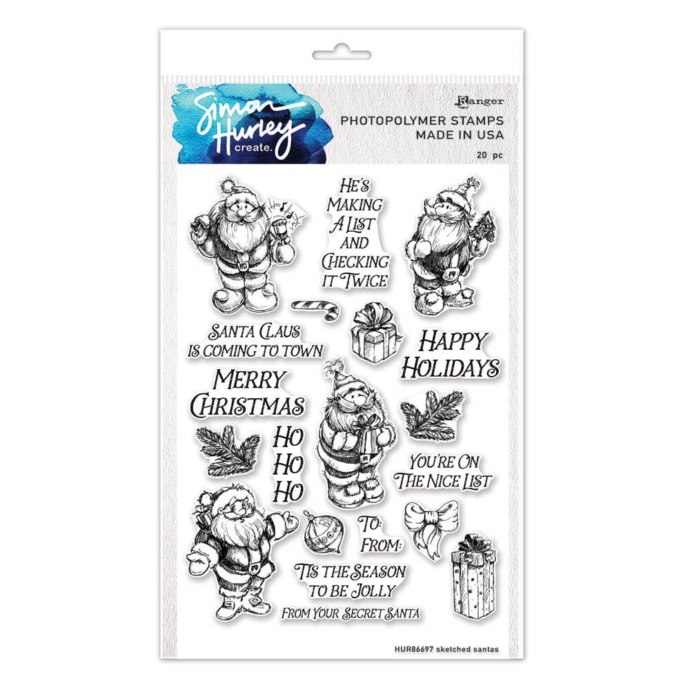 Simon Hurley create. Photopolymer Stamp Sketched Santas- HUR86697