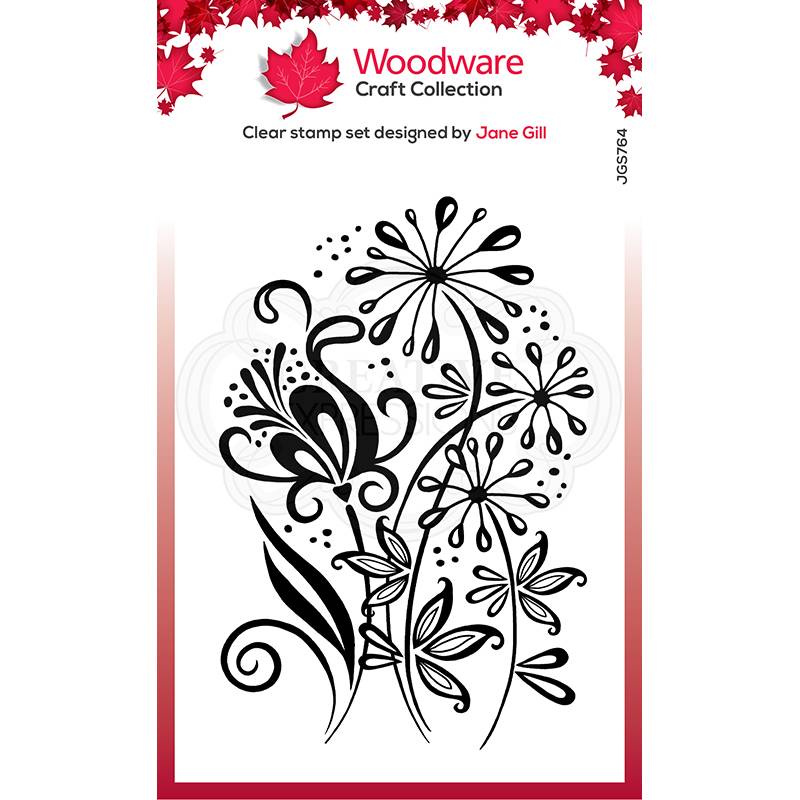 Woodware Clear Singles Curly Petals 4 in x 6 in Stamp - SKU: JGS764