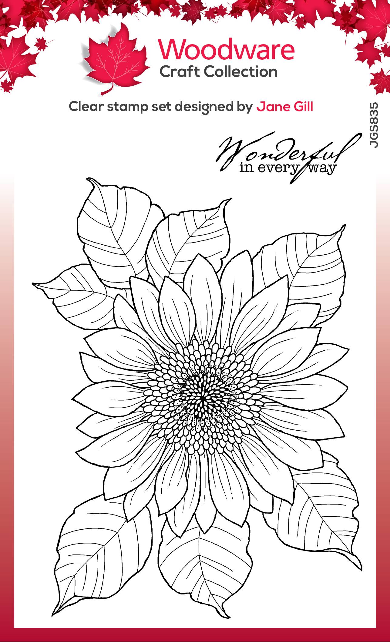 Woodware Clear Singles Sunflower Rays 4 in x 6 in Stamp - SKU: JGS835