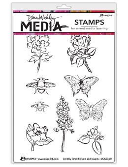 Dina Wakley MEdia Stamps - Scribbly Flowers and Insects - SKU: MDR50421