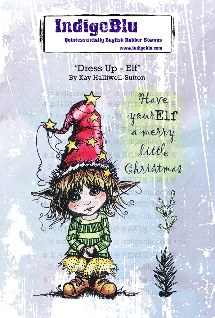 IndigoBlu - Dress Up - Elf A6 Red Rubber Stamp - IND1317