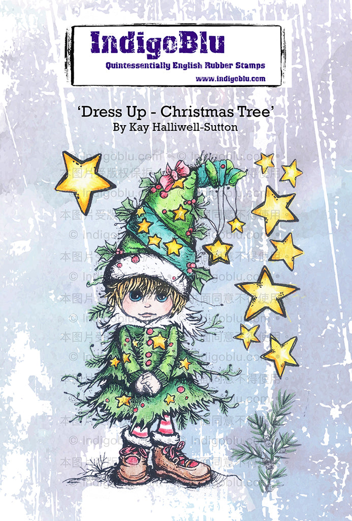IndigoBlu - Dress Up - Christmas Tree A6 Red Rubber Stamp - IND1316