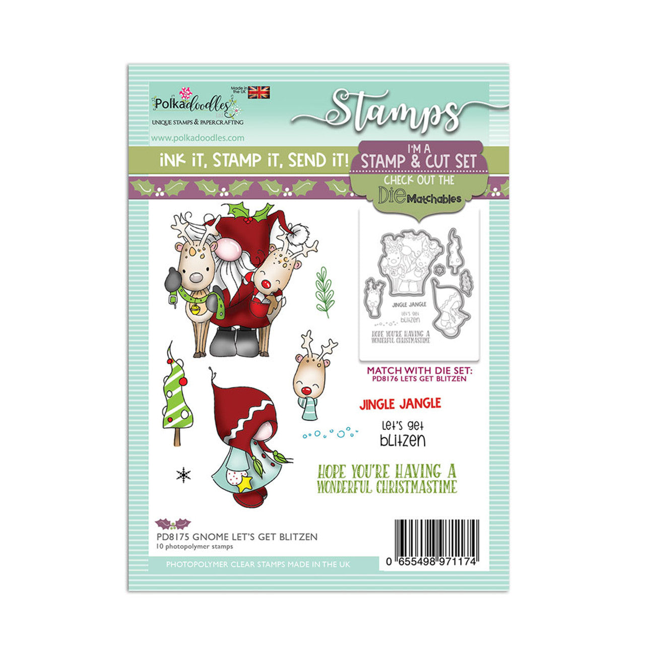 Gnome Lets Get Blitzen 4 x 6" Matchables Stamp set - PD8175