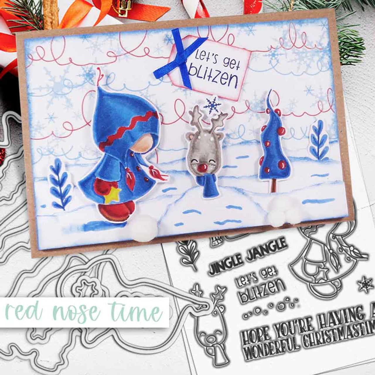 Gnome Lets Get Blitzen 4 x 6" Matchables Stamp set - PD8175