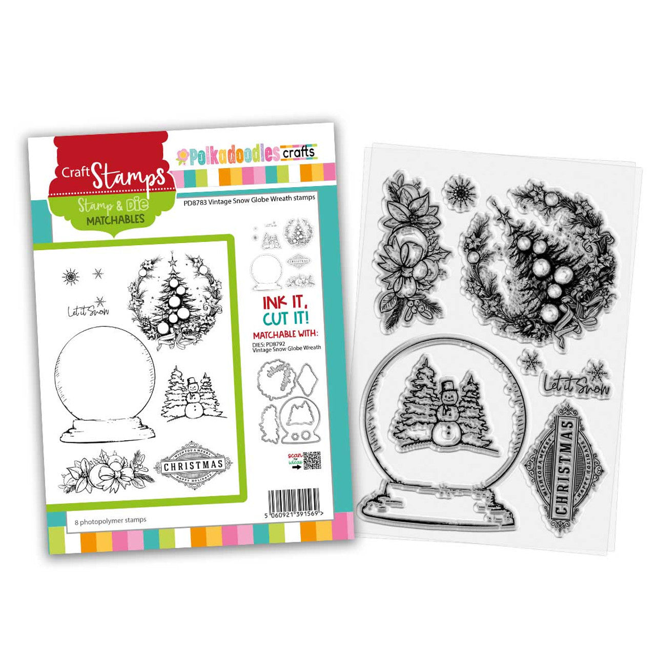 Vintage Snowglobe Wreath craft clear stamps - PD8783