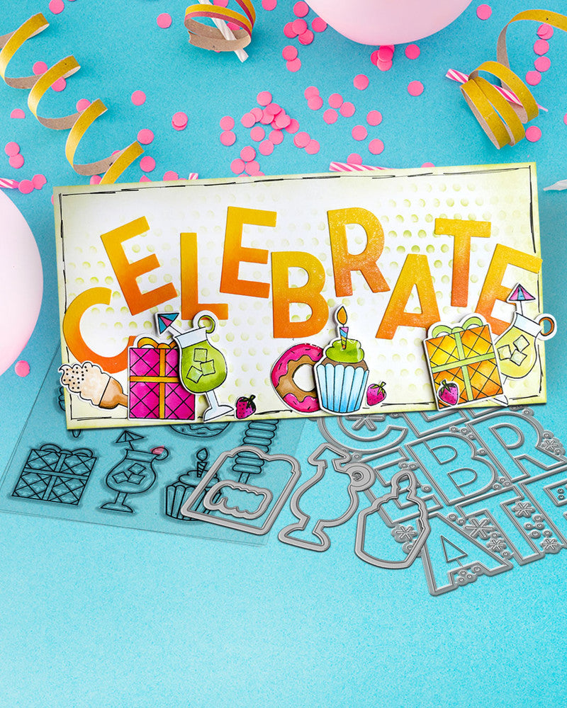 Celebrate Text/Shaker In/out Sentiment Die A6/4x6"