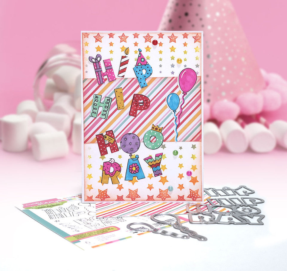 Hip Hip Hooray - birthday celebration outline cutting dies