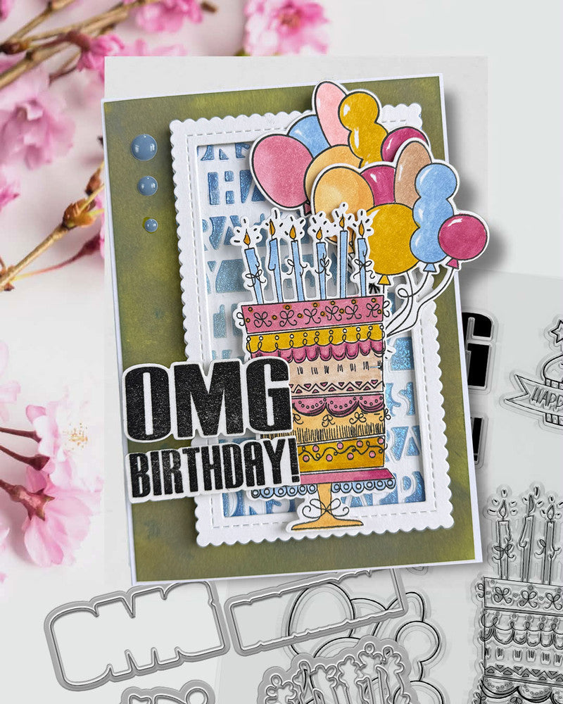 OMG Birthday Matchables outline dies A6/4x6"