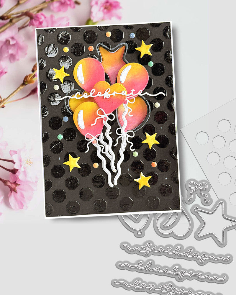 Celebration Text/Balloon Cutting Dies – A6 / 4 x 6"