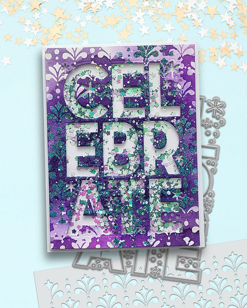 Celebrate Text/Shaker In/out Sentiment Die A6/4x6"
