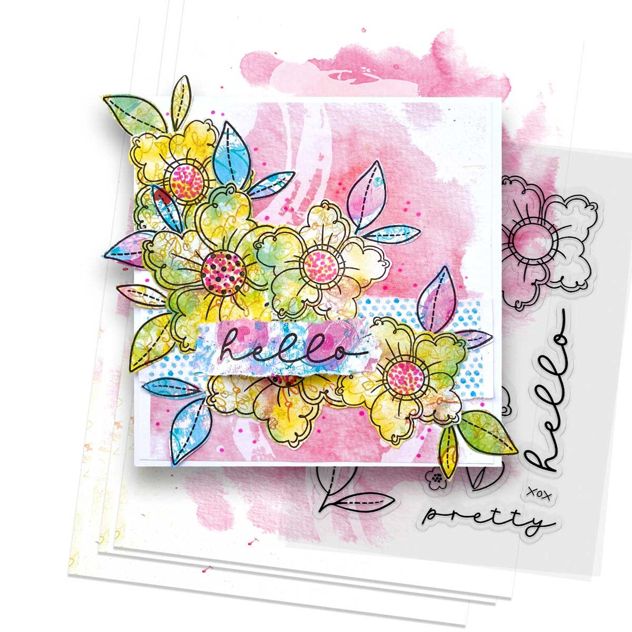 Hello Pretty Flowers - A6/4 x 6" stamps - Pretty Flowers - PD8849