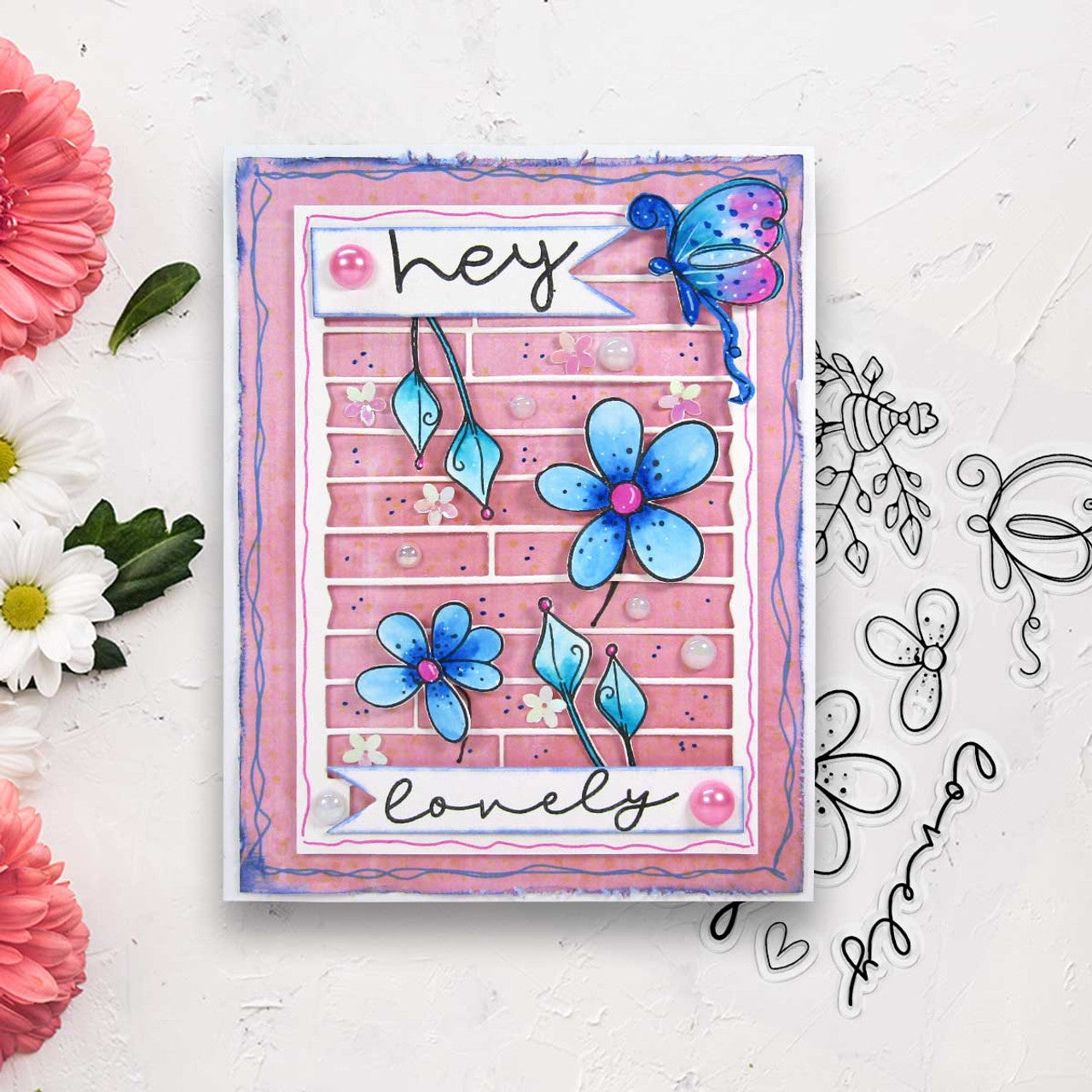 Hey Lovely - A6/4 x 6" stamps - Pretty Flowers - PD8851