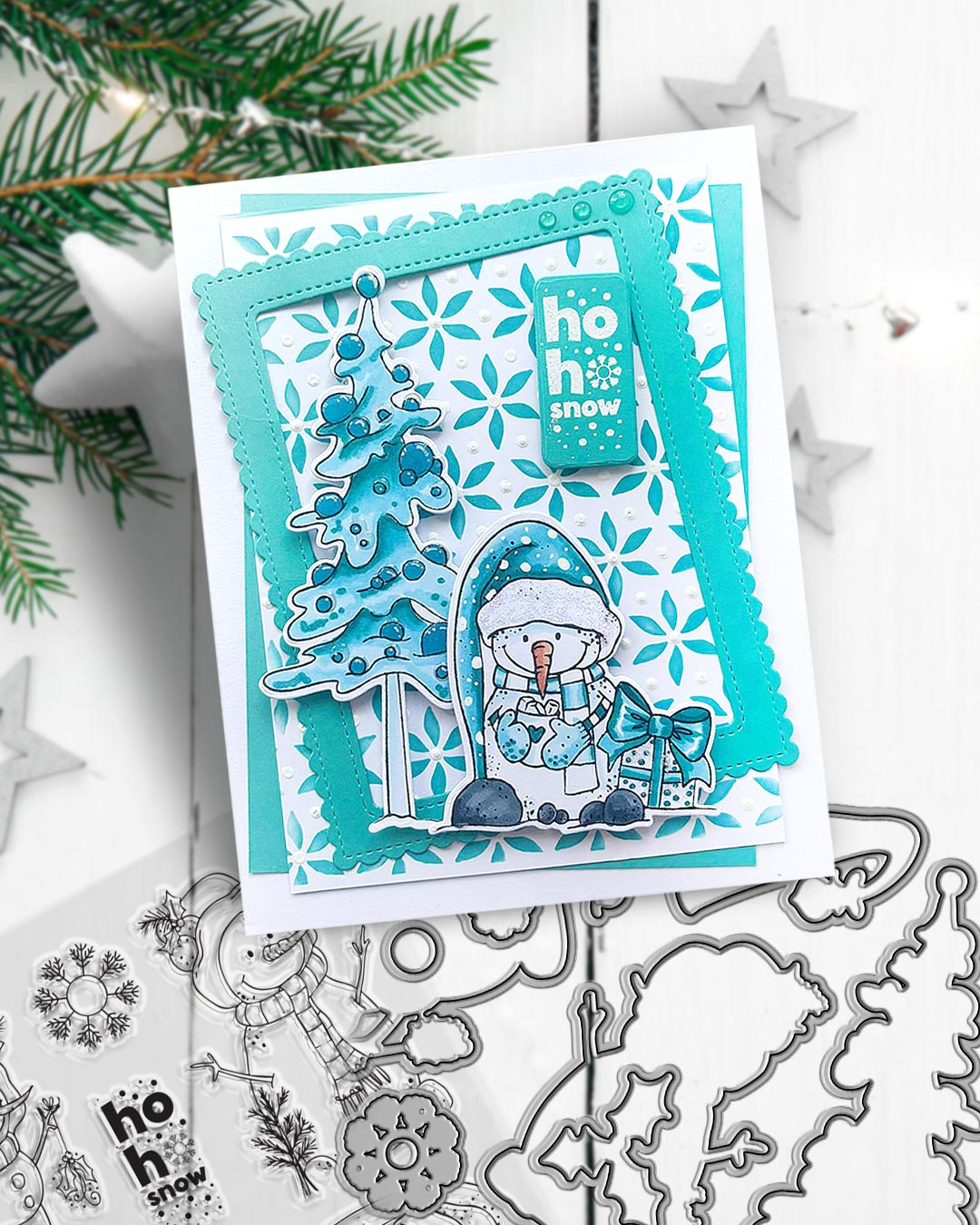 Ho Ho Ho Snowmen Christmas Holiday Stamp & Die Bundle