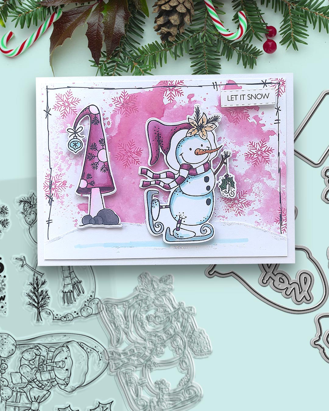 Ho Ho Ho Snowmen Christmas Holiday Stamp & Die Bundle