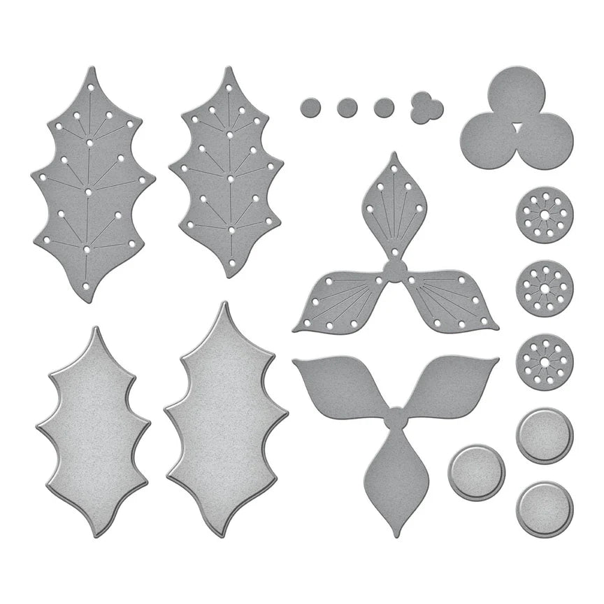 Stitched Poinsettia & Holly Etched Dies - Stitched for Christmas Collection