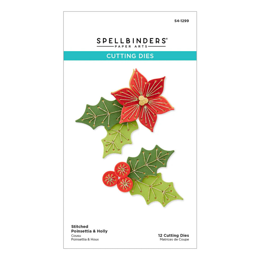 Stitched Poinsettia & Holly Etched Dies - Stitched for Christmas Collection