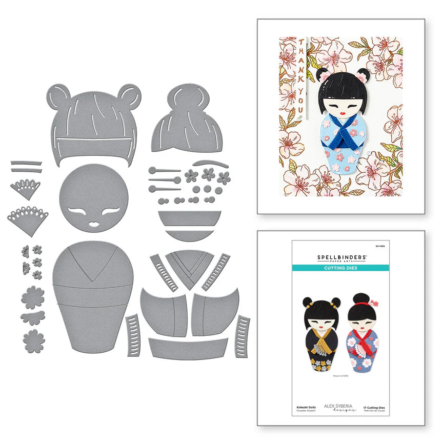 Kokeshi Dolls Etched Dies from the Spring in Kyoto Collection by Alex Syberia Designs
