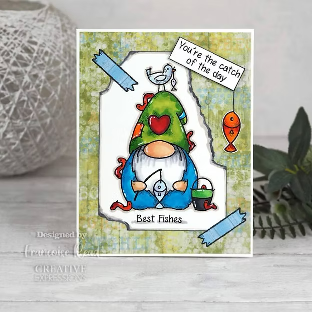 Woodware Fishing Gnome A6 Clear Stamp Set by Françoise Read