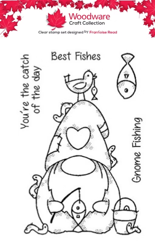 Woodware Fishing Gnome A6 Clear Stamp Set by Françoise Read