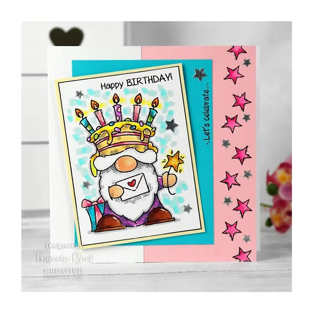 Woodware Birthday Cake Gnome A6 Clear Stamp Set by Françoise Read