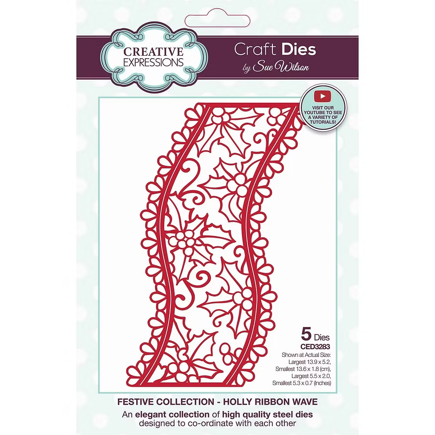 Festive Holly Ribbon Wave Craft Die By Sue Wilson