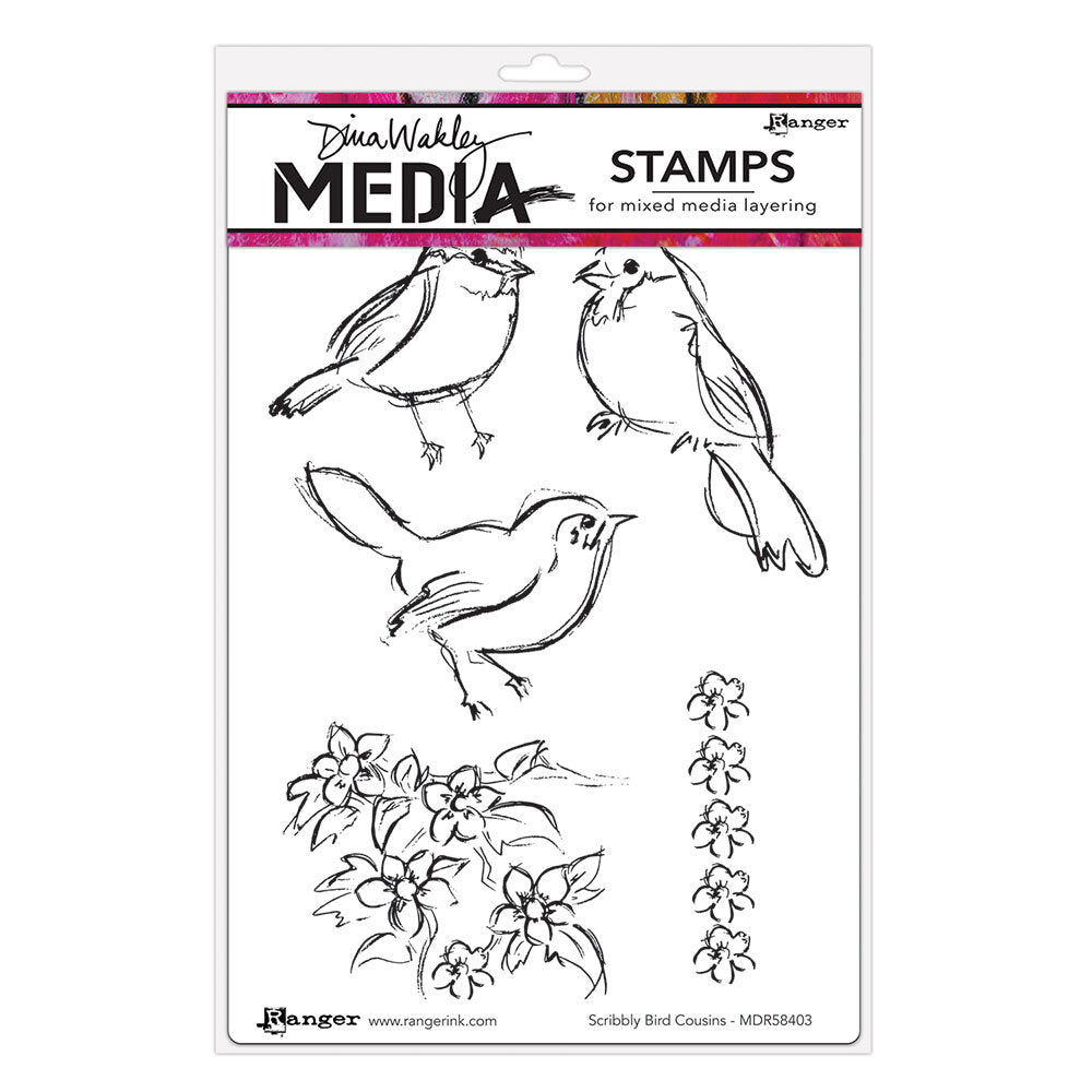 Dina Wakley MEdia Stamps - Scribbly Bird Cousins - SKU: MDR58403