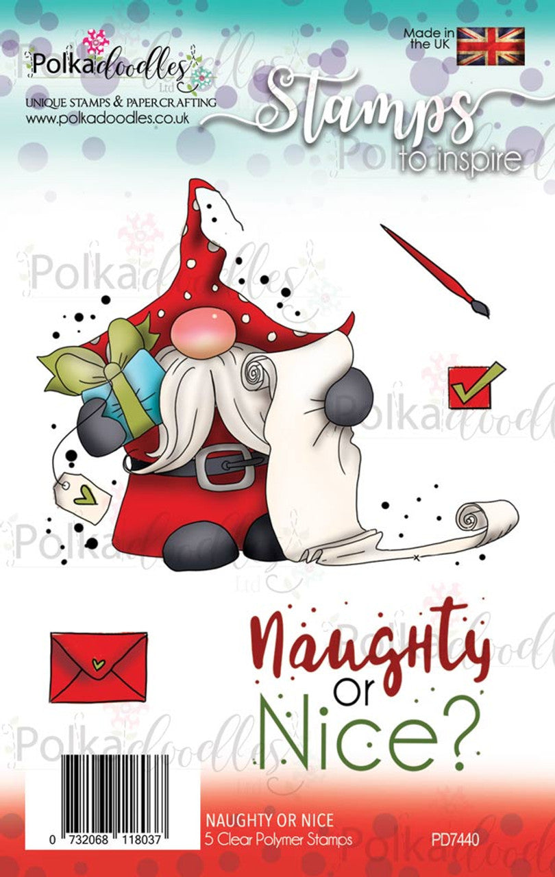 Gnome Santa clear Polymer stamp set -Naughty or Nice - PD7440